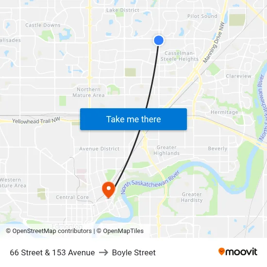 66 Street & 153 Avenue to Boyle Street map