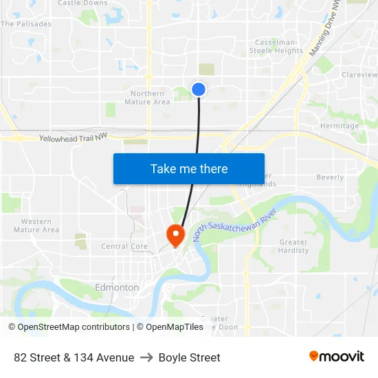 82 Street & 134 Avenue to Boyle Street map