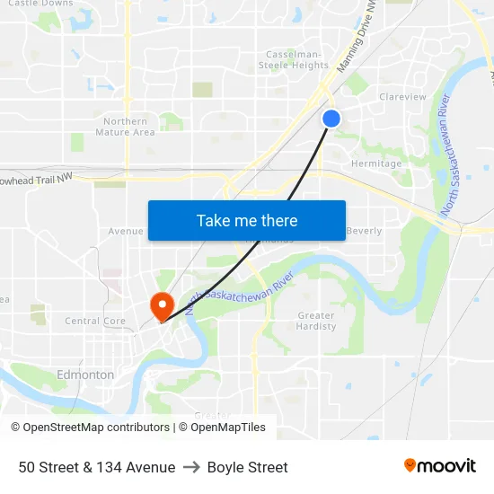50 Street & 134 Avenue to Boyle Street map