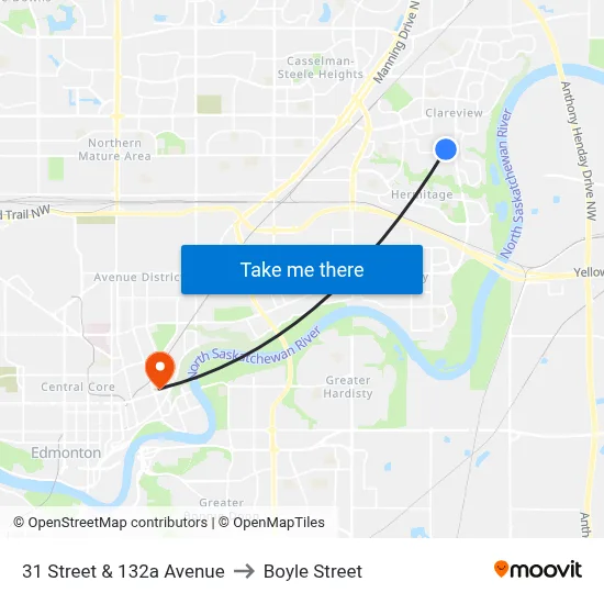 31 Street & 132a Avenue to Boyle Street map
