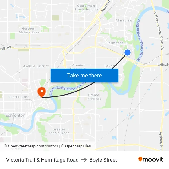 Victoria Trail & Hermitage Road to Boyle Street map