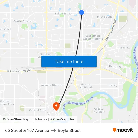 66 Street & 167 Avenue to Boyle Street map