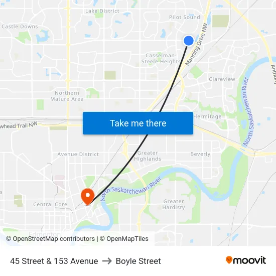 45 Street & 153 Avenue to Boyle Street map