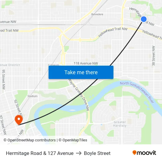 Hermitage Road & 127 Avenue to Boyle Street map