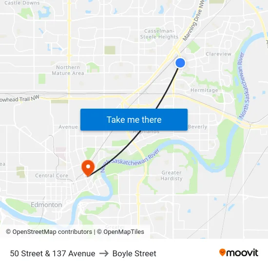 50 Street & 137 Avenue to Boyle Street map