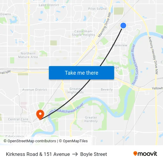 Kirkness Road & 151 Avenue to Boyle Street map