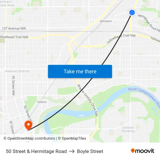 50 Street & Hermitage Road to Boyle Street map