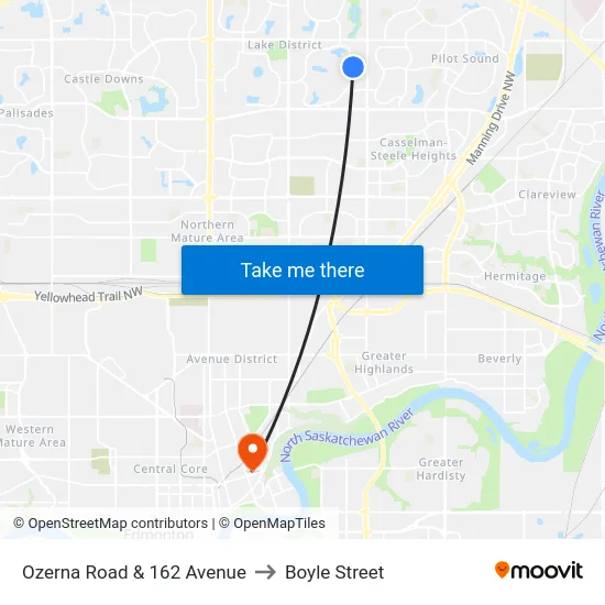 Ozerna Road & 162 Avenue to Boyle Street map