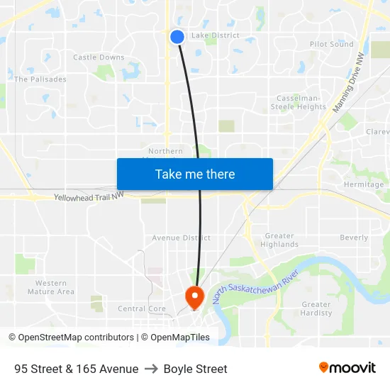 95 Street & 165 Avenue to Boyle Street map