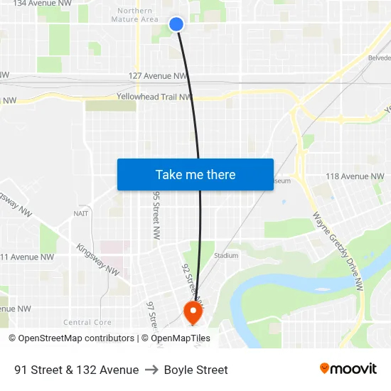 91 Street & 132 Avenue to Boyle Street map