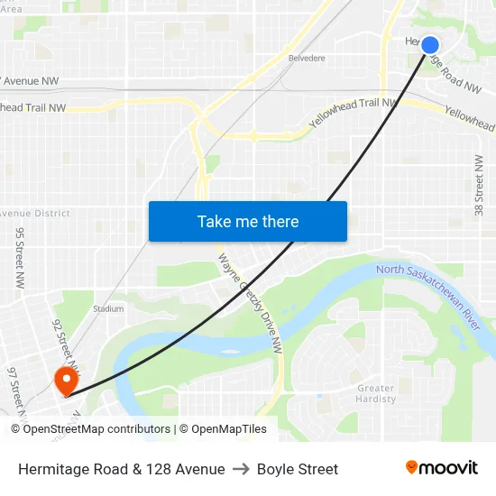 Hermitage Road & 128 Avenue to Boyle Street map