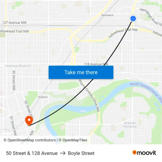50 Street & 128 Avenue to Boyle Street map
