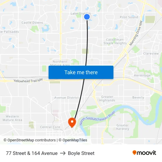 77 Street & 164 Avenue to Boyle Street map