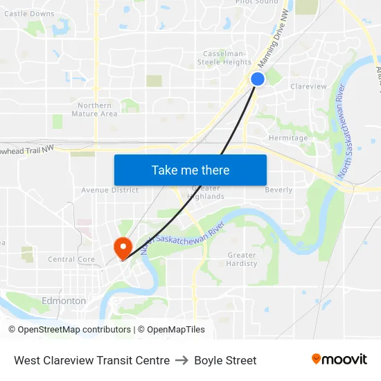 West Clareview Transit Centre to Boyle Street map