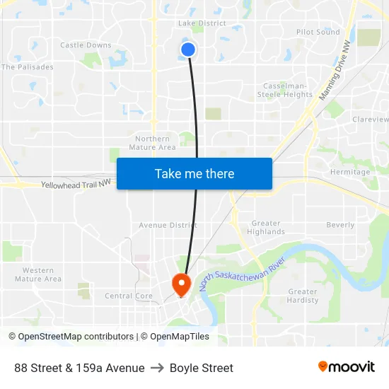 88 Street & 159a Avenue to Boyle Street map