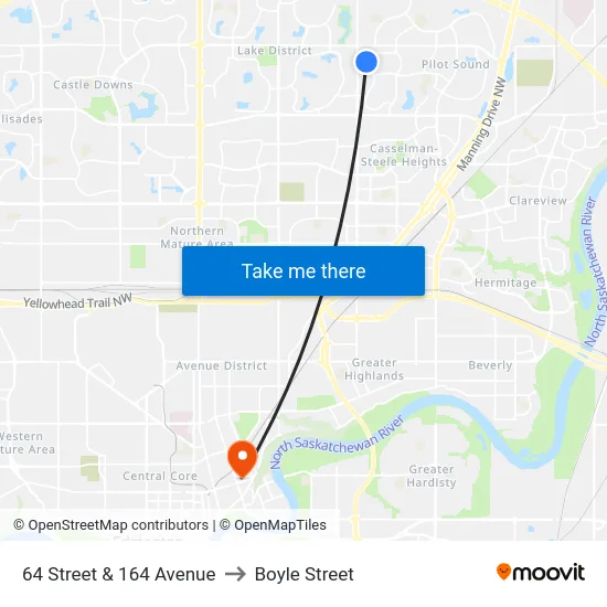 64 Street & 164 Avenue to Boyle Street map