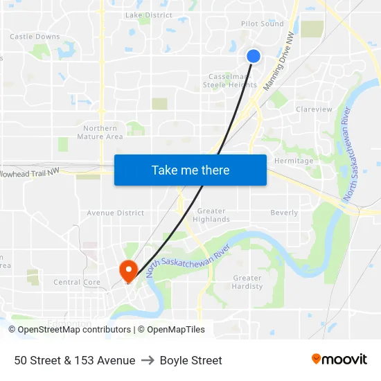 50 Street & 153 Avenue to Boyle Street map