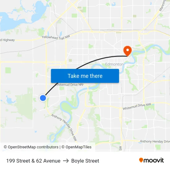 199 Street & 62 Avenue to Boyle Street map
