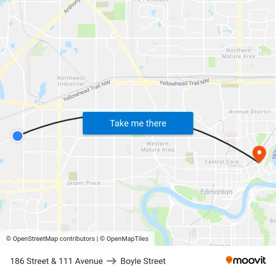 186 Street & 111 Avenue to Boyle Street map