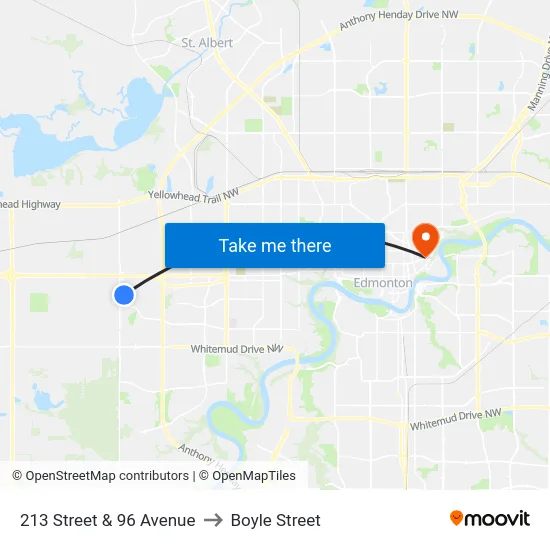 213 Street & 96 Avenue to Boyle Street map
