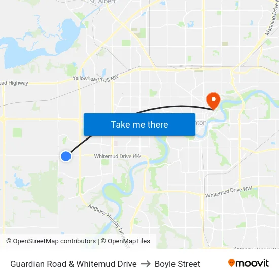 Guardian Road & Whitemud Drive to Boyle Street map