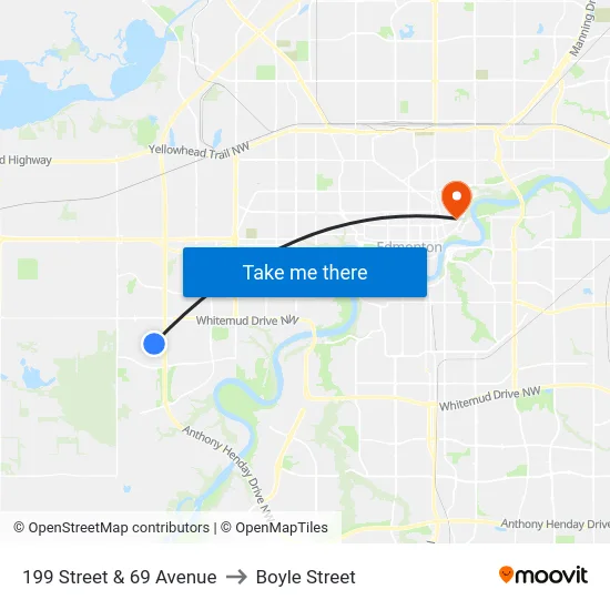 199 Street & 69 Avenue to Boyle Street map