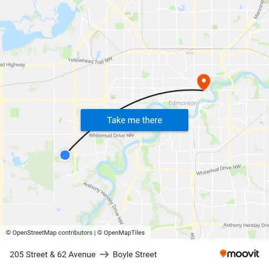 205 Street & 62 Avenue to Boyle Street map