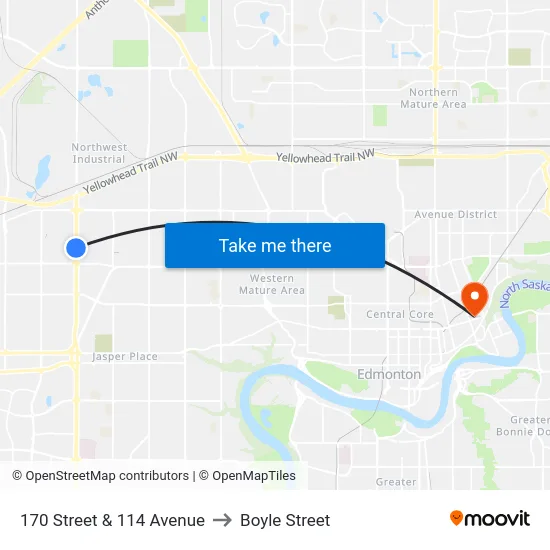 170 Street & 114 Avenue to Boyle Street map