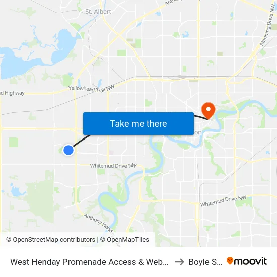 West Henday Promenade Access & Webber Greens Drive to Boyle Street map