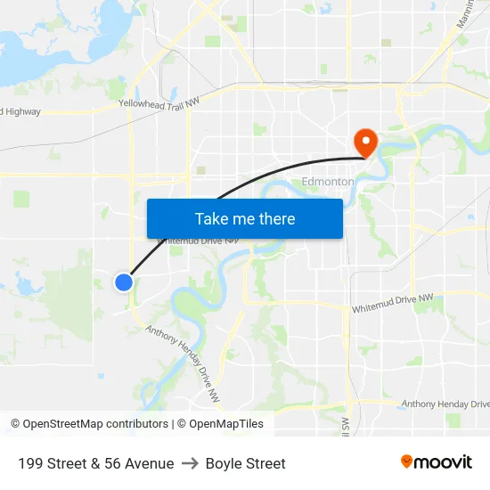 199 Street & 56 Avenue to Boyle Street map