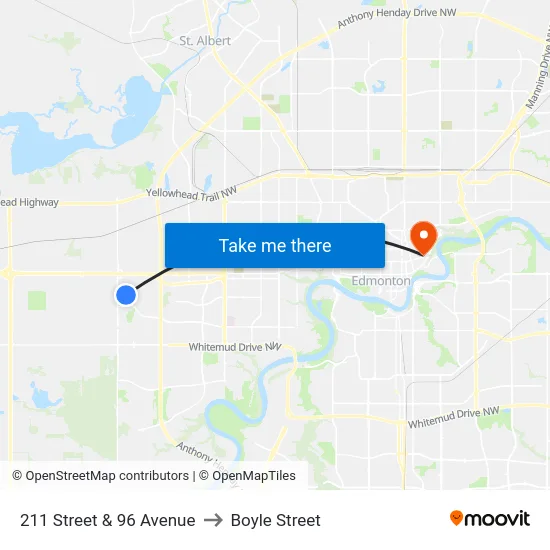 211 Street & 96 Avenue to Boyle Street map