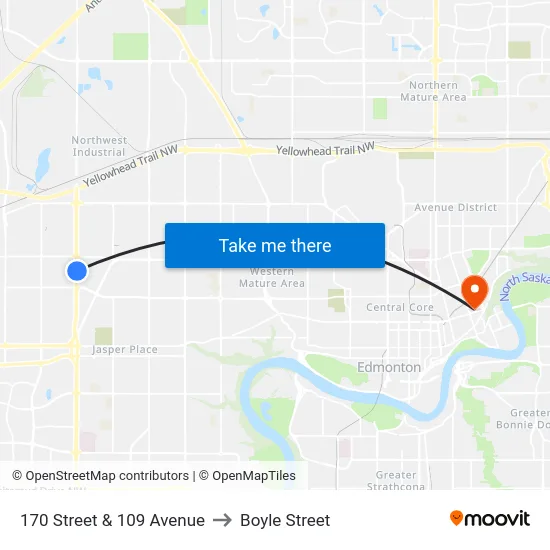 170 Street & 109 Avenue to Boyle Street map