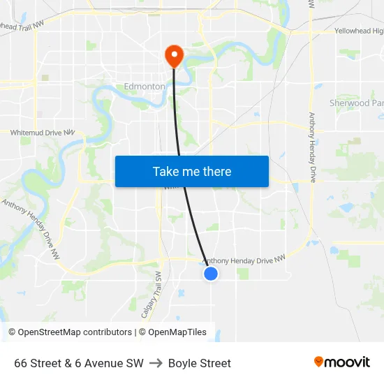 66 Street & 6 Avenue SW to Boyle Street map