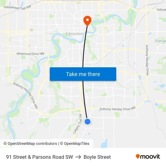 91 Street & Parsons Road SW to Boyle Street map