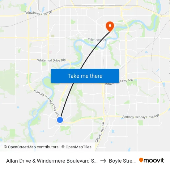 Allan Drive & Windermere Boulevard SW to Boyle Street map