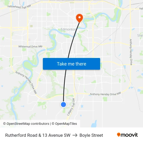 Rutherford Road & 13 Avenue SW to Boyle Street map