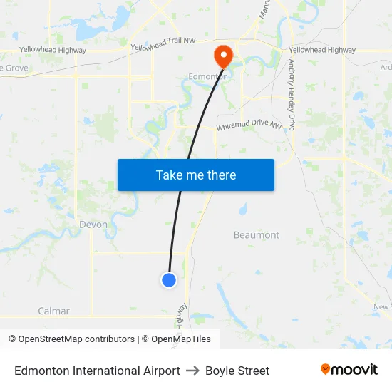 Edmonton International Airport to Boyle Street map