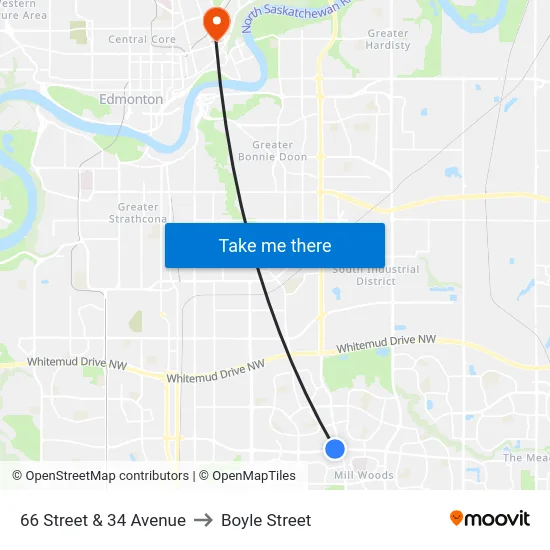 66 Street & 34 Avenue to Boyle Street map