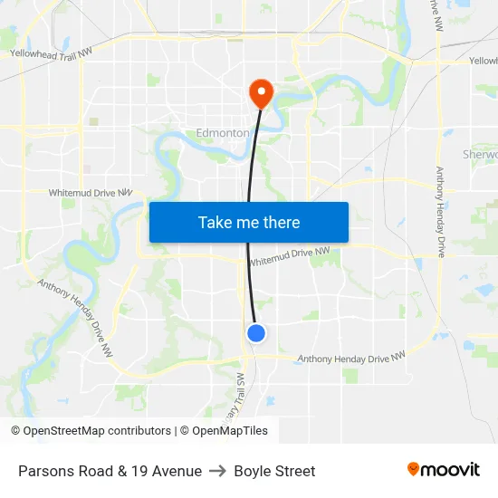 Parsons Road & 19 Avenue to Boyle Street map
