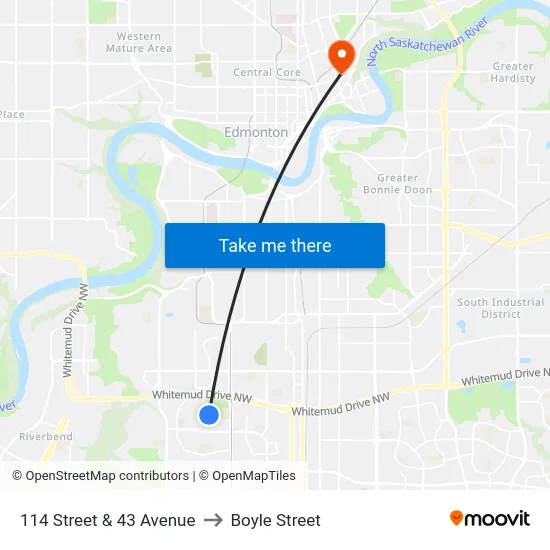 114 Street & 43 Avenue to Boyle Street map