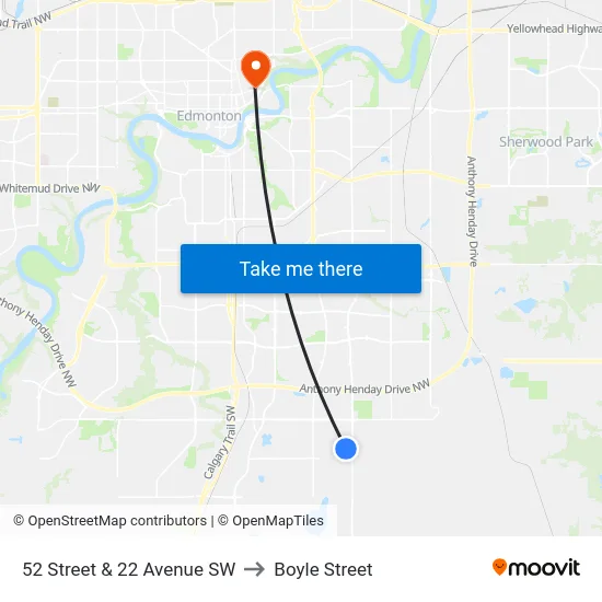 52 Street & 22 Avenue SW to Boyle Street map