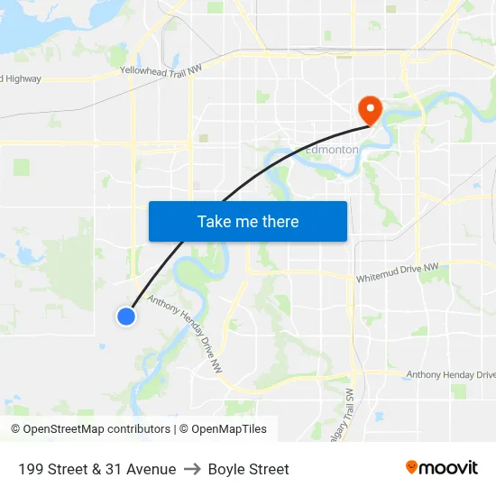 199 Street & 31 Avenue to Boyle Street map