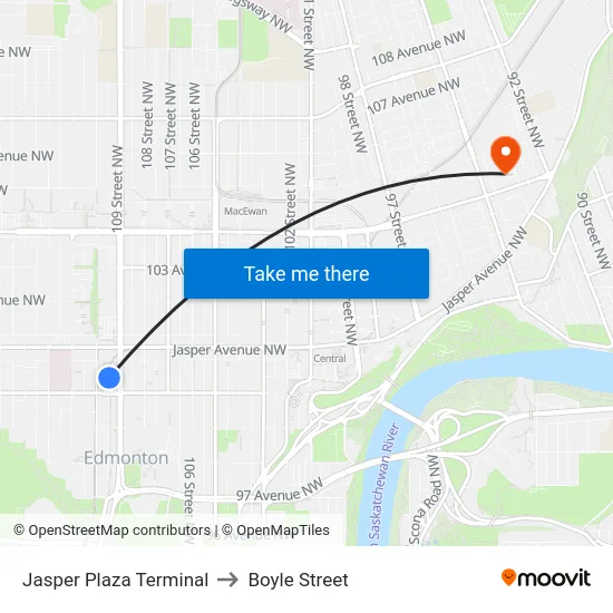 Jasper Plaza Terminal to Boyle Street map