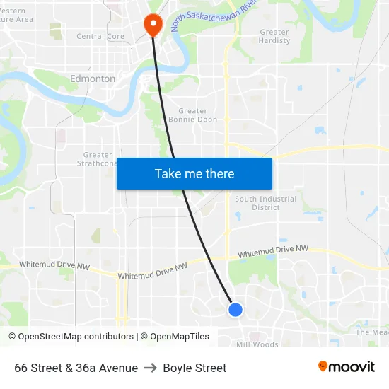 66 Street & 36a Avenue to Boyle Street map