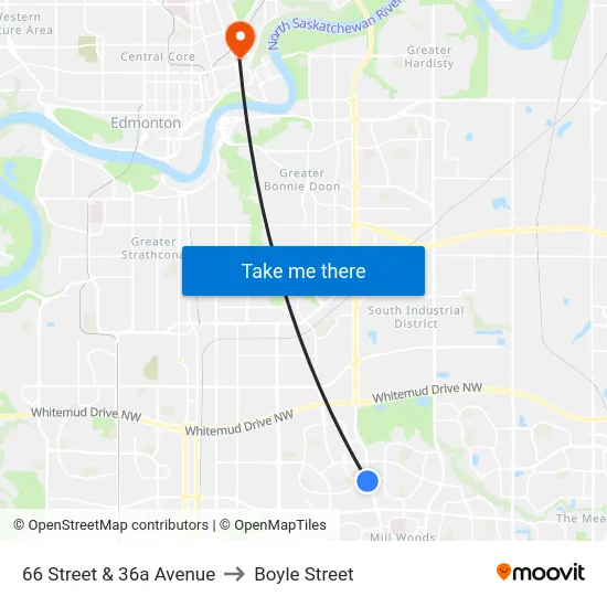 66 Street & 36a Avenue to Boyle Street map