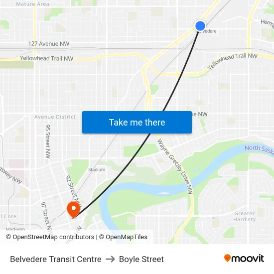 Belvedere Transit Centre to Boyle Street map