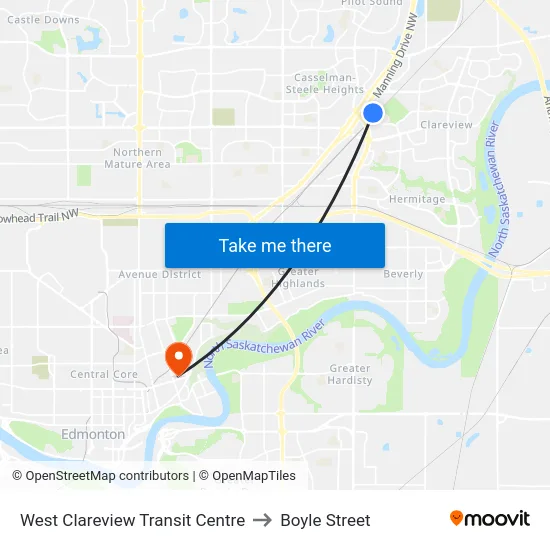 West Clareview Transit Centre to Boyle Street map