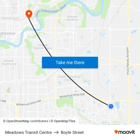 Meadows Transit Centre to Boyle Street map