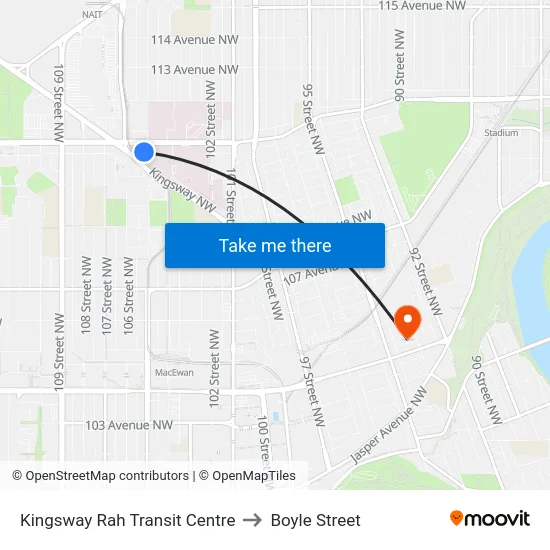 Kingsway Rah Transit Centre to Boyle Street map