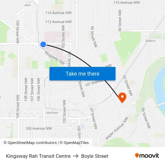 Kingsway Rah Transit Centre to Boyle Street map